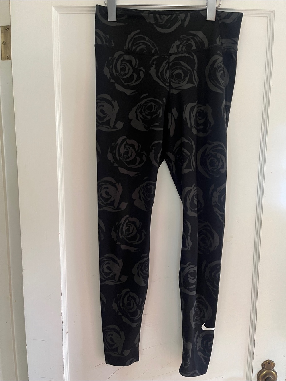 Nike Black Leggings with Gray Rose Pattern